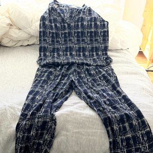 VacayStyle 2 Piece Navy & White Print Travel Jumpsuit